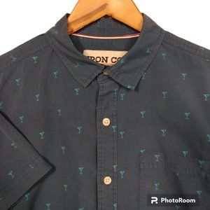 Iron Co men's blue tropical martini pattern short sleeve button party shirt